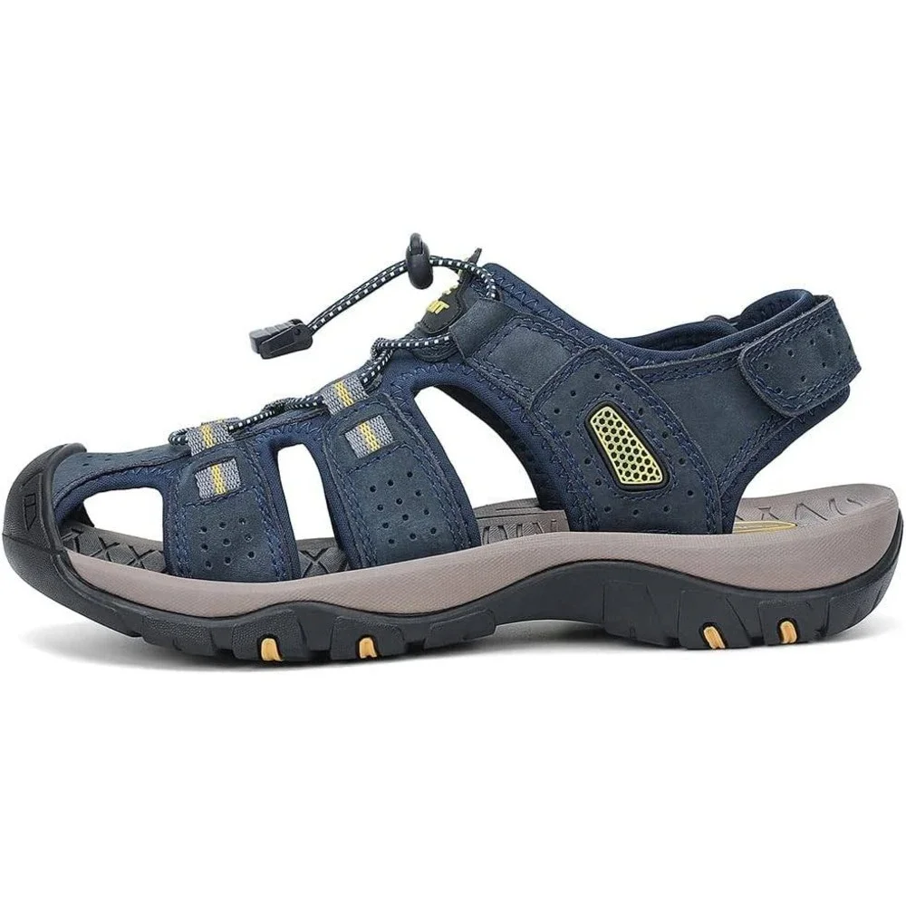 FLARUT Men's US 7.5 Blue Closed Toe Sport Sandals Lightweight Leather Hiking
